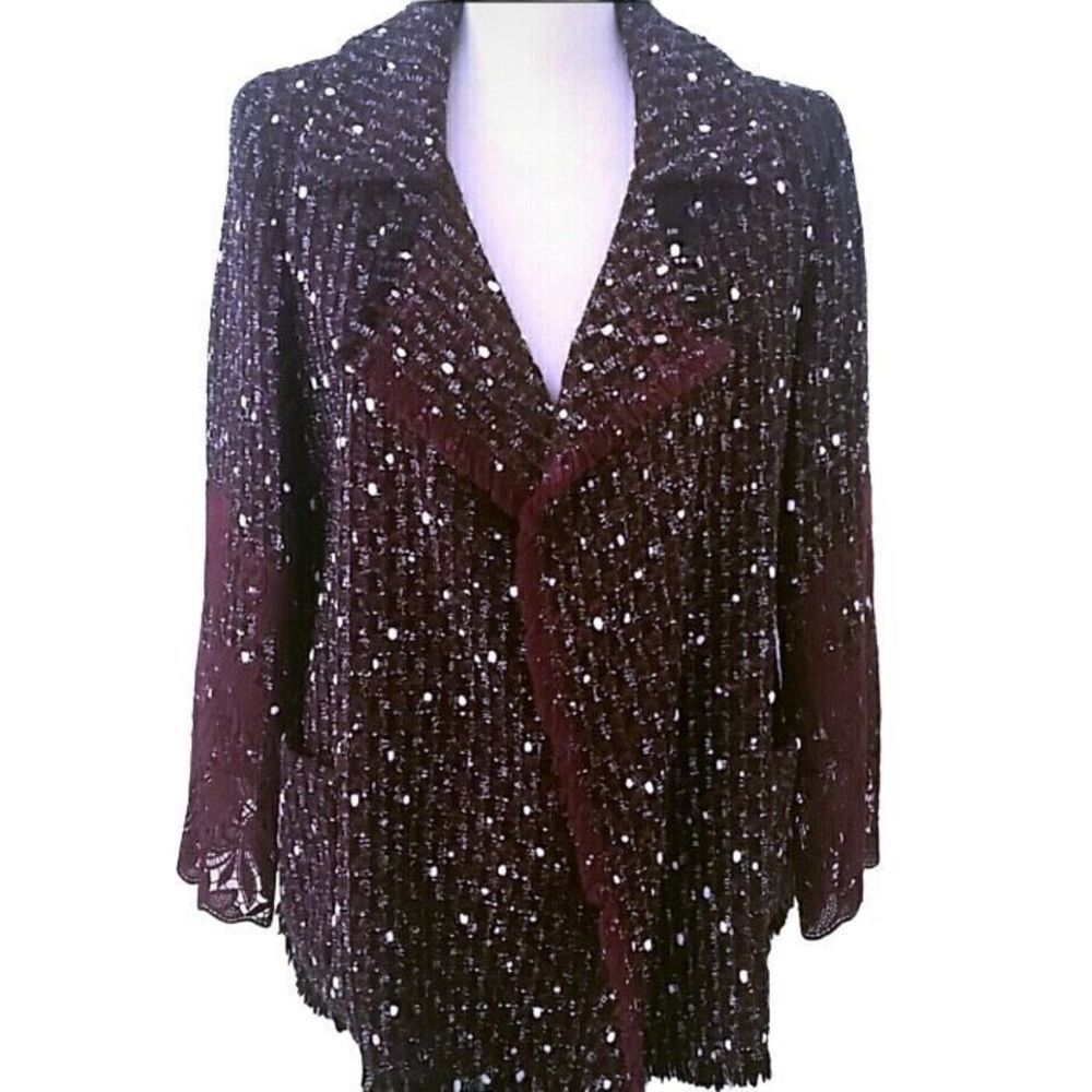 Escada Womens Marsala Red Embroidered Long Sleeve Knit Blazer Jacket Size 36